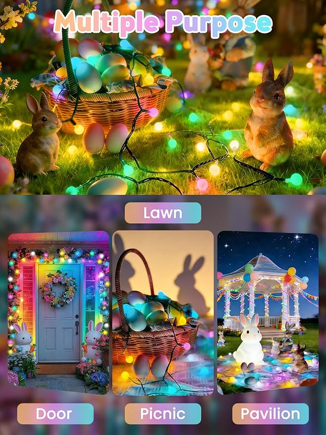 LORRYTE 2-Pack 80 LED Solar Easter Lights Outdoor - 39FT Crystal Globe Waterproof Solar Pastel String Lights for Outside with 8 Lighting Modes, Easter Decorations for Garden, Patio, Party, Porch