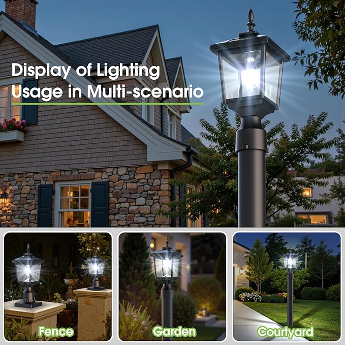 Greluna Solar Post Light Outdoor,2Pack 60 Lumens Dusk to Dawn Lamp Post Light, Solar Powered & Waterproof, Fits 6x6 Wooden Posts, 3 Inch Poles, for Garden, Pathway, Driveway, Fence & Yard(Cool White)
