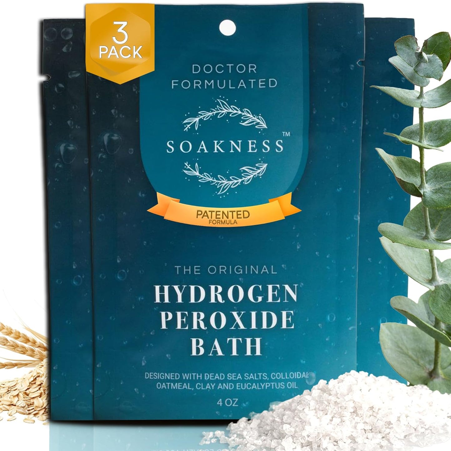 Hydrogen Peroxide Epsom Salt Bath Soak - USA-Made â Patented Bath Salts, Muscle Recovery, & Skin Detoxification â Magnesium Salts for Bathing - Doctor Formulated Pure Epsom Salt (3-Pack)