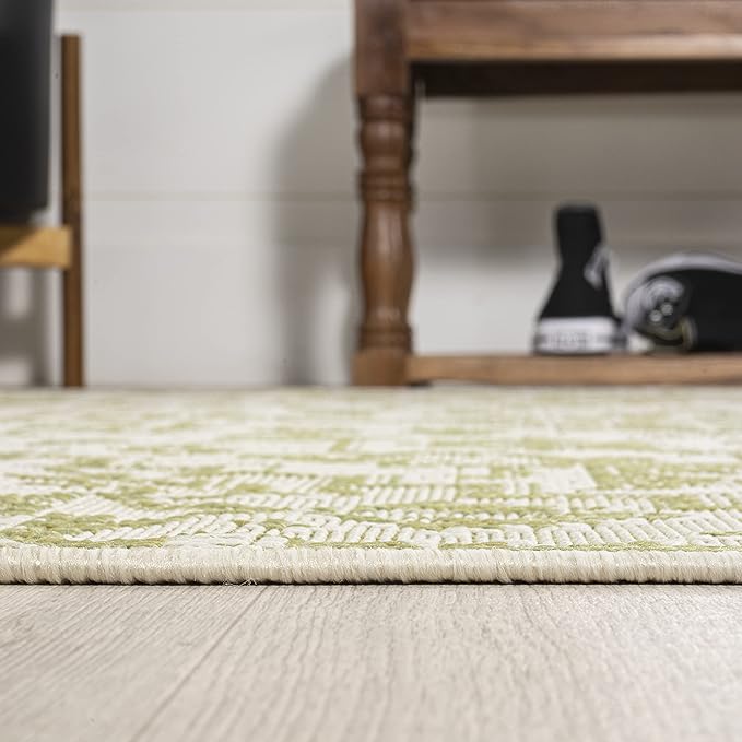 JONATHAN Y SMB105E-210 Estrella Bohemian Medallion Textured Weave Indoor Outdoor Runner Rug, Coastal Traditional Easy-Cleaning,Bedroom,Kitchen,Backyard,Patio,Non Shedding 2 X 10, Cream/Green