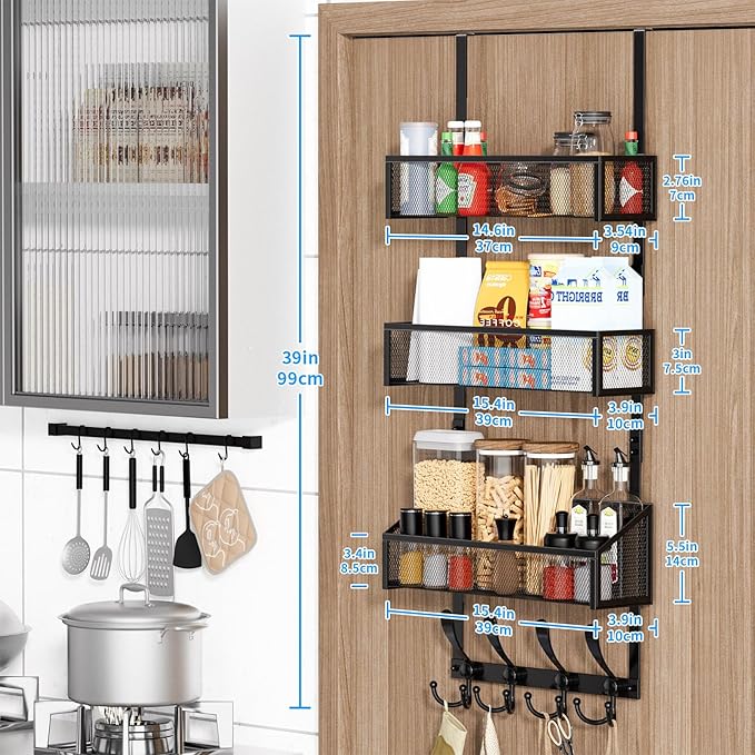 Over The Door Hooks Organizer, Coat Rack Over The Door Storage Hanger Towel Rack, Back of Door Storage Organizer for Bathroom,Bedroom,Kitchen,Office (Black, 4-Tier)