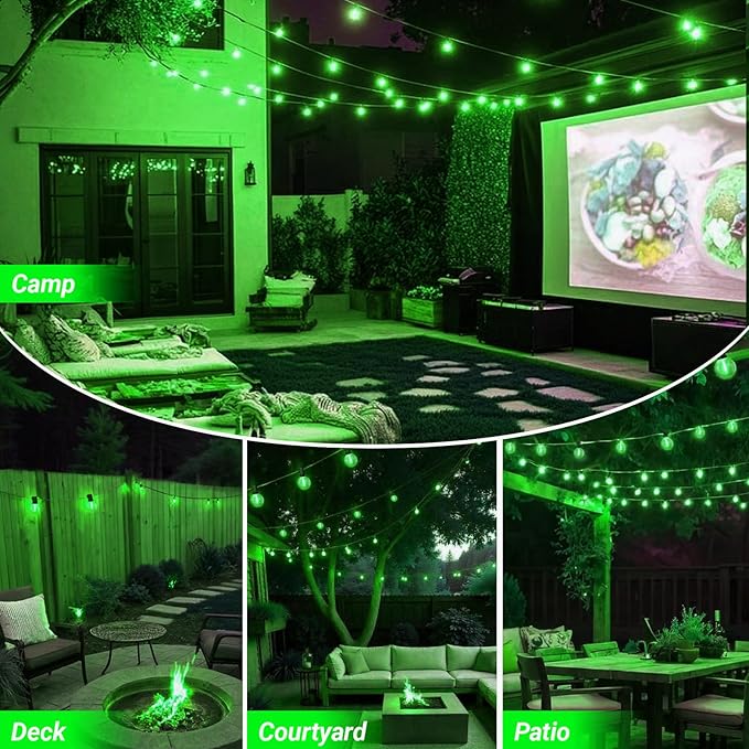 LAMPHOME LED Outdoor String Light, 26Feet Patio Lights with 12+1 Edison Shatterproof Bulbs(1Spare), UL Waterproof Outside Lights connectable Dimmable for Backyard Porch Decor,Green