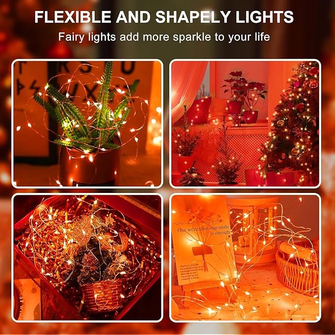 Aogist 50 Pack Fairy Lights 3 Modes 7ft 20 LED Waterproof,Battery Operated Silver Wire Firefly Starry Moon Mini String Lights for Mason Jars Christmas DIY Crafts Wedding Party Bedroom,Orange