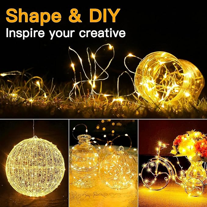 20 Pack Fairy Lights Battery Operated 7ft 20 LED Mini String Lights Twinkle Lights Silver Wire Firefly Starry Lights for Mason Jars Wedding Party Christmas Centerpiece Decor, Warm White & Cool Whtie