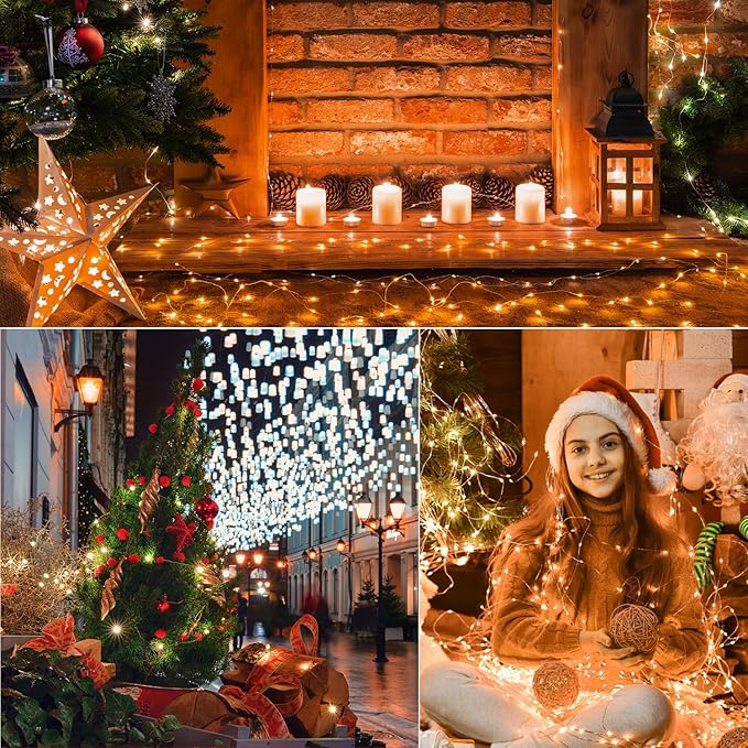 LAMPHOME Orange Fairy Lights, 100 LED 33ft Battery Operated Halloween Lights with Remote, 8 Modes Twinkle String Light for Halloween Thangksgiving Fall Tree Indoor Outdoor Decoration