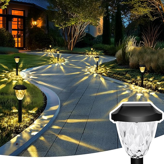 GIGALUMI 10 Pack Solar Lights Outdoor, Solar Pathway Lights with Great Pattern, Waterproof Auto On/Off Solar Powered Light for Outside Yard Garden Walkway Driveway Lawn Pathway