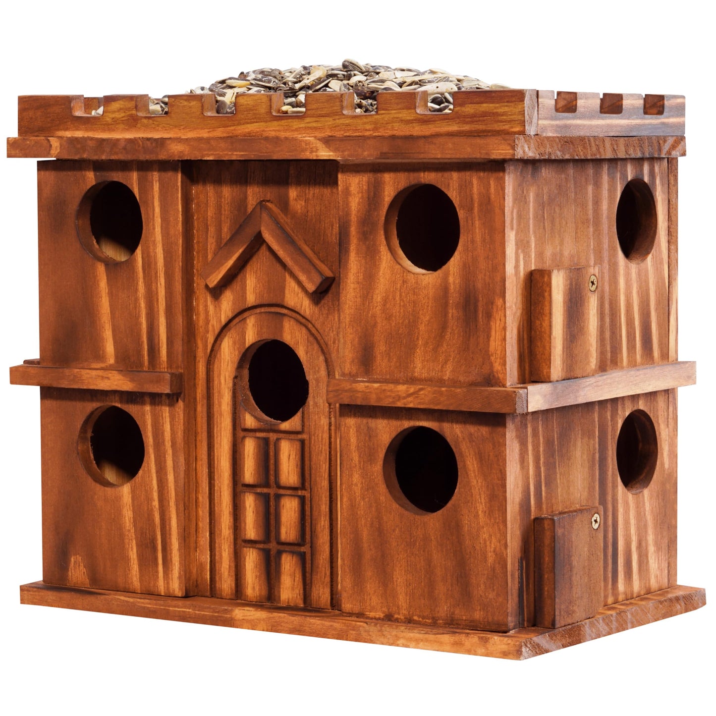 MIXUMON Wooden Bird Houses for Outside ā 9 Rooms Large Bird House, Carbonized Pine Rustic Finish, 1.5" Entrance Holes, Cleaning Doors, Outdoor Birdhouse Nesting Box (Rustic, 9 Rooms)