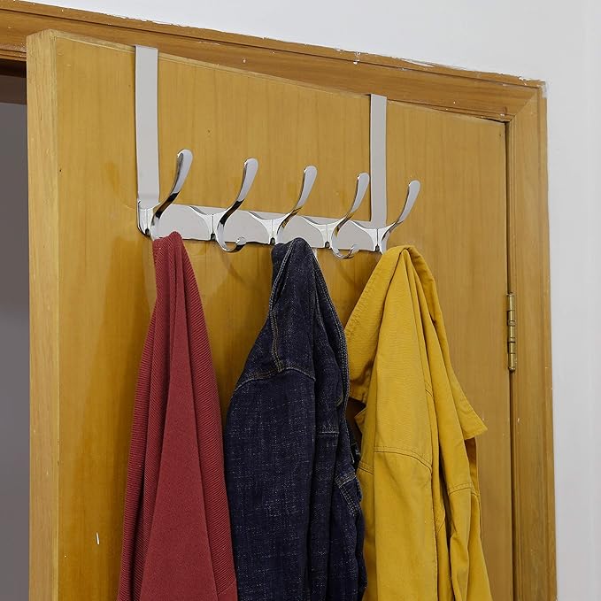 WEBI Over The Door Hook 5 Coat Hooks,Over The Door Towel Rack,Door Hanger Over Door Coat Rack for Hanging Clothes,Towels,Back of Bathroom,Antique Copper,2 Packs