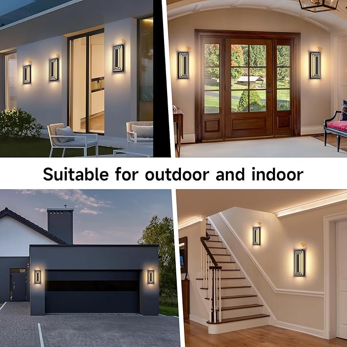 Dusk To Dawn Led Outdoor Wall Light, 3 Tier Modern Exterior Lights For House, 15.7 IN Black Outdoor Porch Lights Wall Mount, 24W Warm White Outside Light Fixtures For Patio, Front Door, 1 Pack