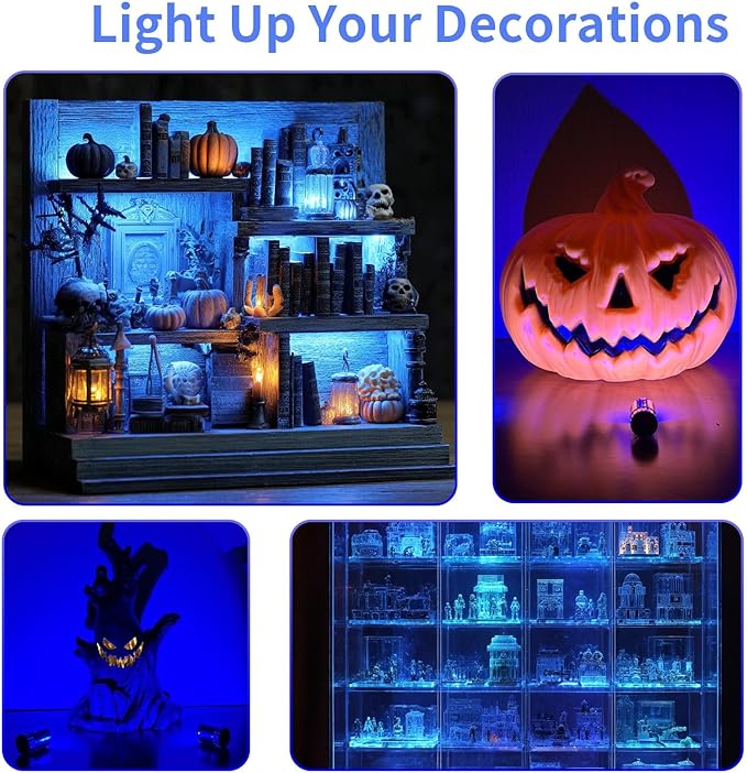 12 Pack Mini LED Lights, Blue Light Small LED Lights Battery Powered for Crafts, Tiny Miniature Spotlights, Wireless Dollhouse Lights for Displays, Party,Wedding,Halloween Decorations