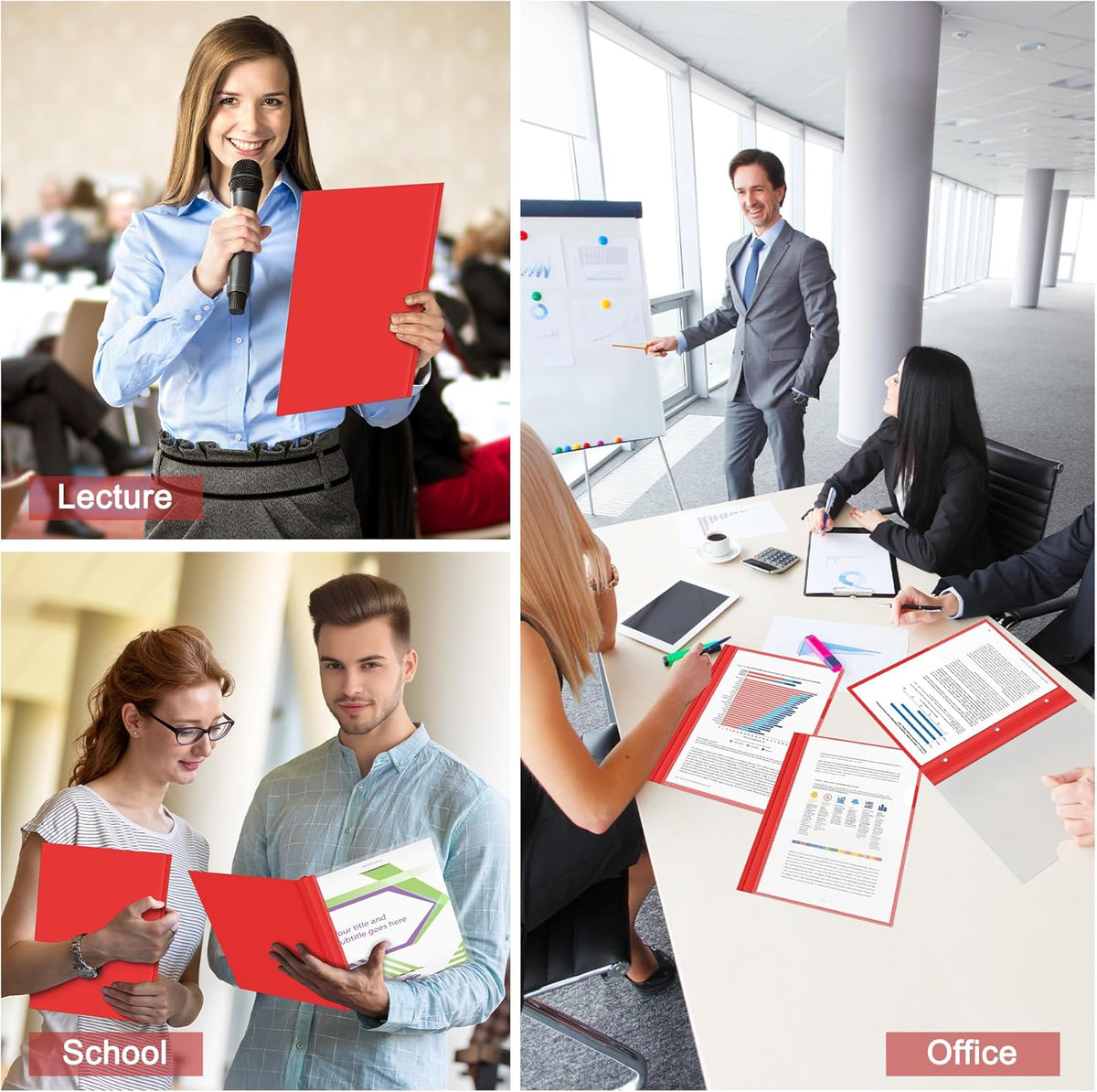 Ndsox 5 Packs Clear Front Report Covers with 3-Prong Fasteners, Plastic Project Presentation Folders Resume Document Covers with Red Back for 8.5" x 11" Letter Size Paper for School Office Business