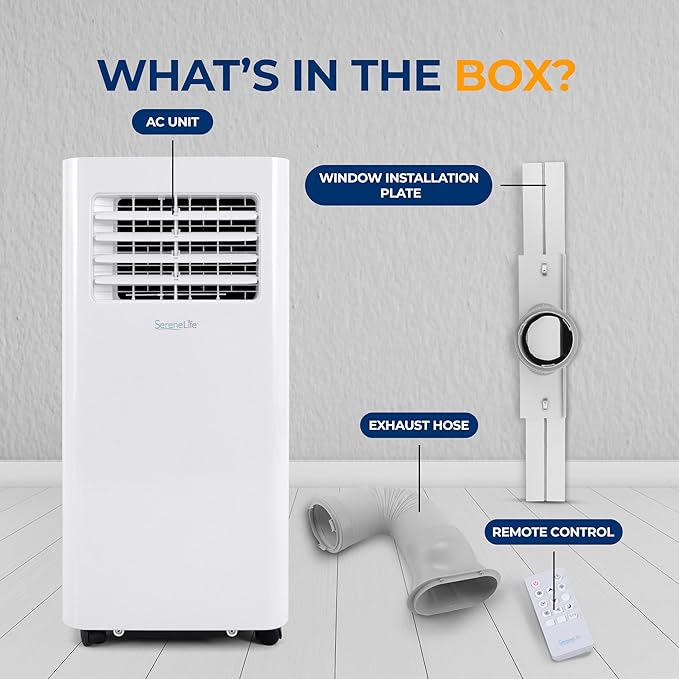 SereneLife Small Air Conditioner Portable 10,000 BTU with Built-in Dehumidifier - Portable AC unit for rooms up to 450 sq ft - WiFi app + Remote Control, Window Mount Exhaust Kit