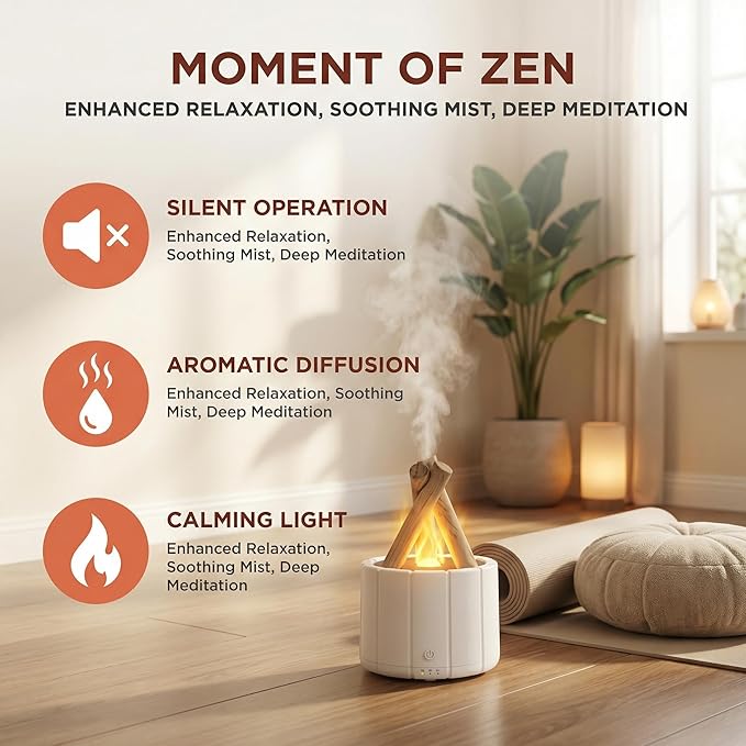 Aesthetic Campfire Essential Oil Diffuser, USB Rechargeable Wood Stack Humidifier with Remote, 7-Color Flame Light, Portable Aroma Diffuser for Home Office Decor, Unique Zen Gift (2, White, Black)