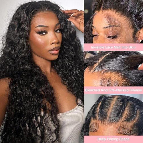 Niu Mei Deep Wave Lace Front Wigs Human Hair 13x6 HD Lace Front Wigs Human Hair Pre Plucked 210% Density 20 Inch Natural Color