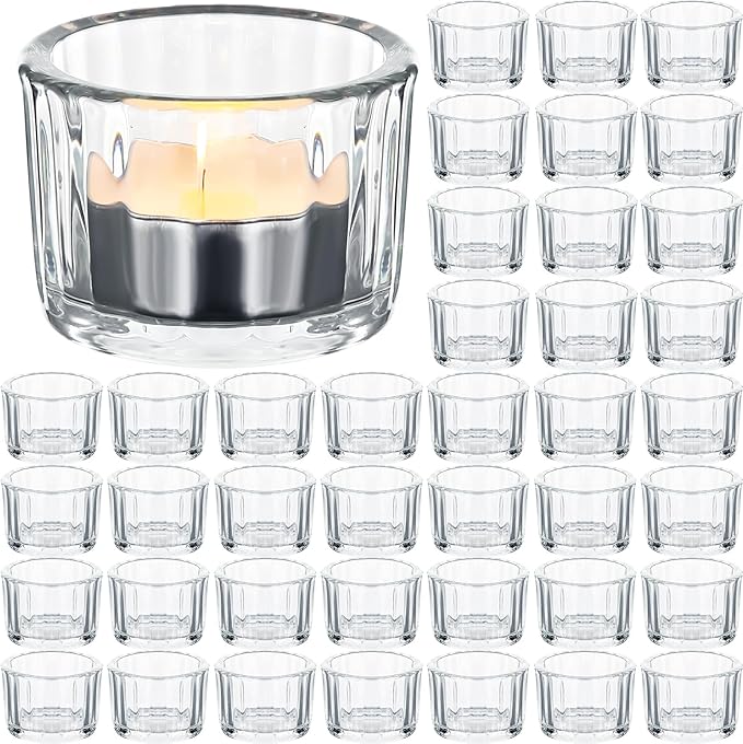 Mumufy 100 Pack Glass Tealight Candle Holder Ribbed Votive Candle Holder for Centerpiece Wedding Proposal Spa Aromatherapy Meditation Home Decor(Clear)