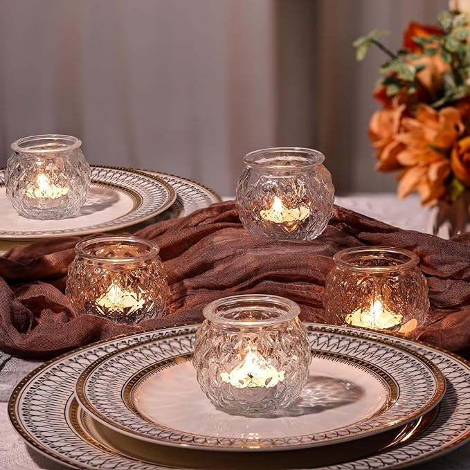 DARJEN Clear Votive Candle Holders Set of 24- Round Glass Candle Holders Bulk for Tea Light Candle, Diamond Texture Candle Votives for Wedding Centerpiece, Living Room & Home Table Decor