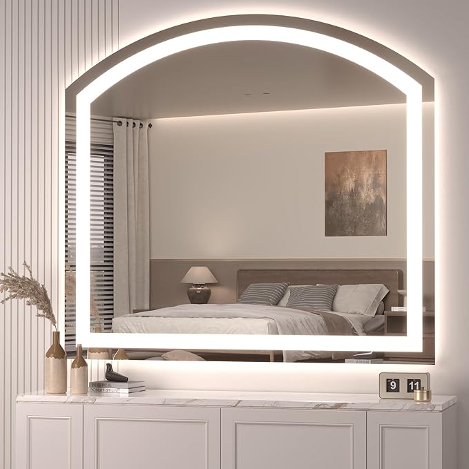 Hasipu 40" x 36" Arch LED Bathroom Mirror, Frontlit Wall-Mounted Vanity Mirror with Lights, Defogging, Smart Touch, Dimmable 3 Color Modes, Safety Shatterproof Glass Coating