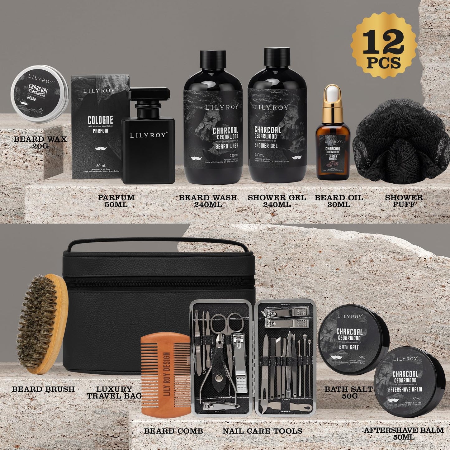 Father's Day Gift for Men - Luxury 30-Piece Bath & Beard Gift Set for Men, Bath & Body Care Kit for Him with Beard Wax | Christmas, Valentine's Day, Birthday, Spa Kit Travel Bag Gift for Dad