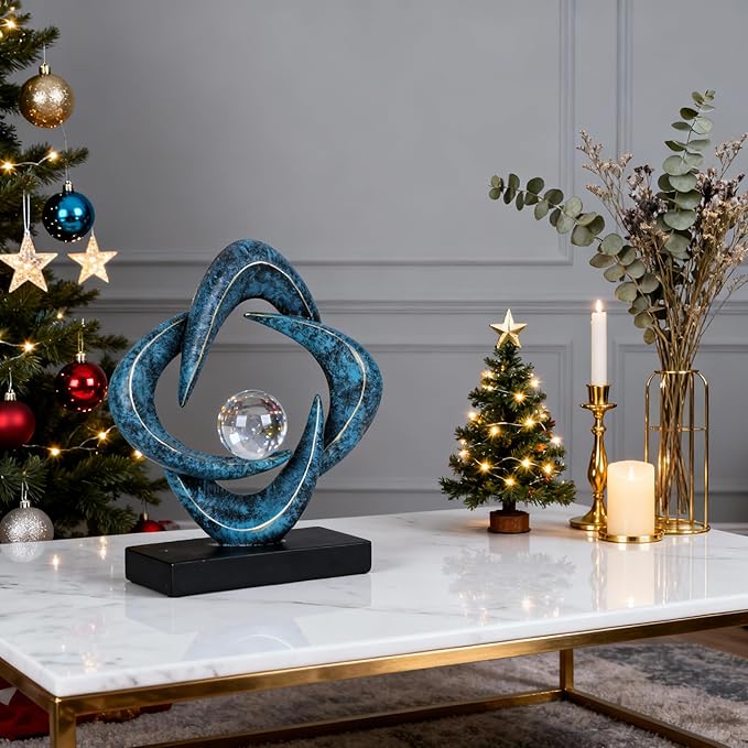 Abstract Art Sculpture, Resin Gold Decorative Statue, Modern White Ornaments for Living Room, Decorativas Modernas for Coffee Table/Entryway/Office Collectibles (Blue&Gold)