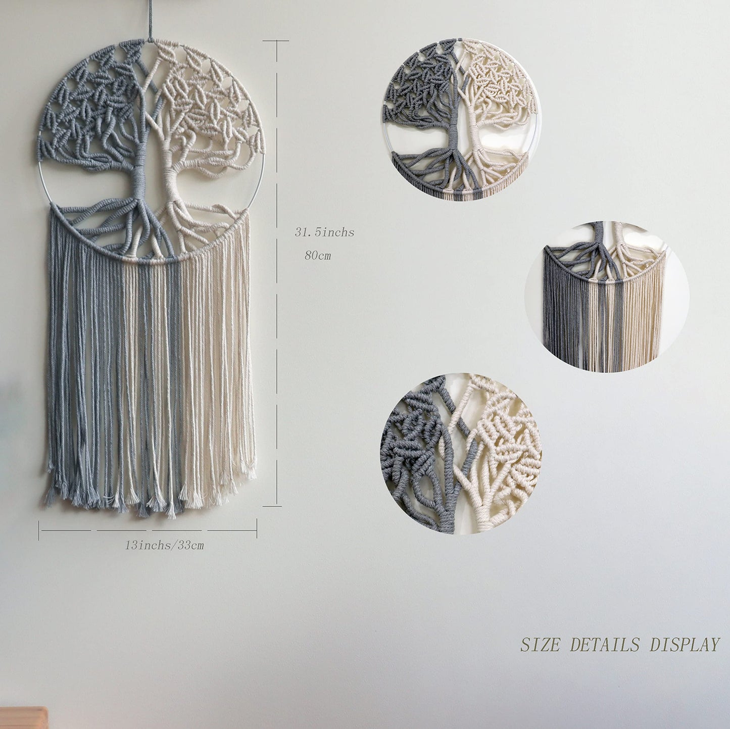 GUKALYLY Tree of Life Macrame Wall Hanging,Chic Handmade Woven Boho Home Décor,Eclectic Wall Decor for Bedroom Nursery Apartment Dorm Decoration,Gift for Teen Girl Mom(13" W X 31.5"" L) (Grey&White)"