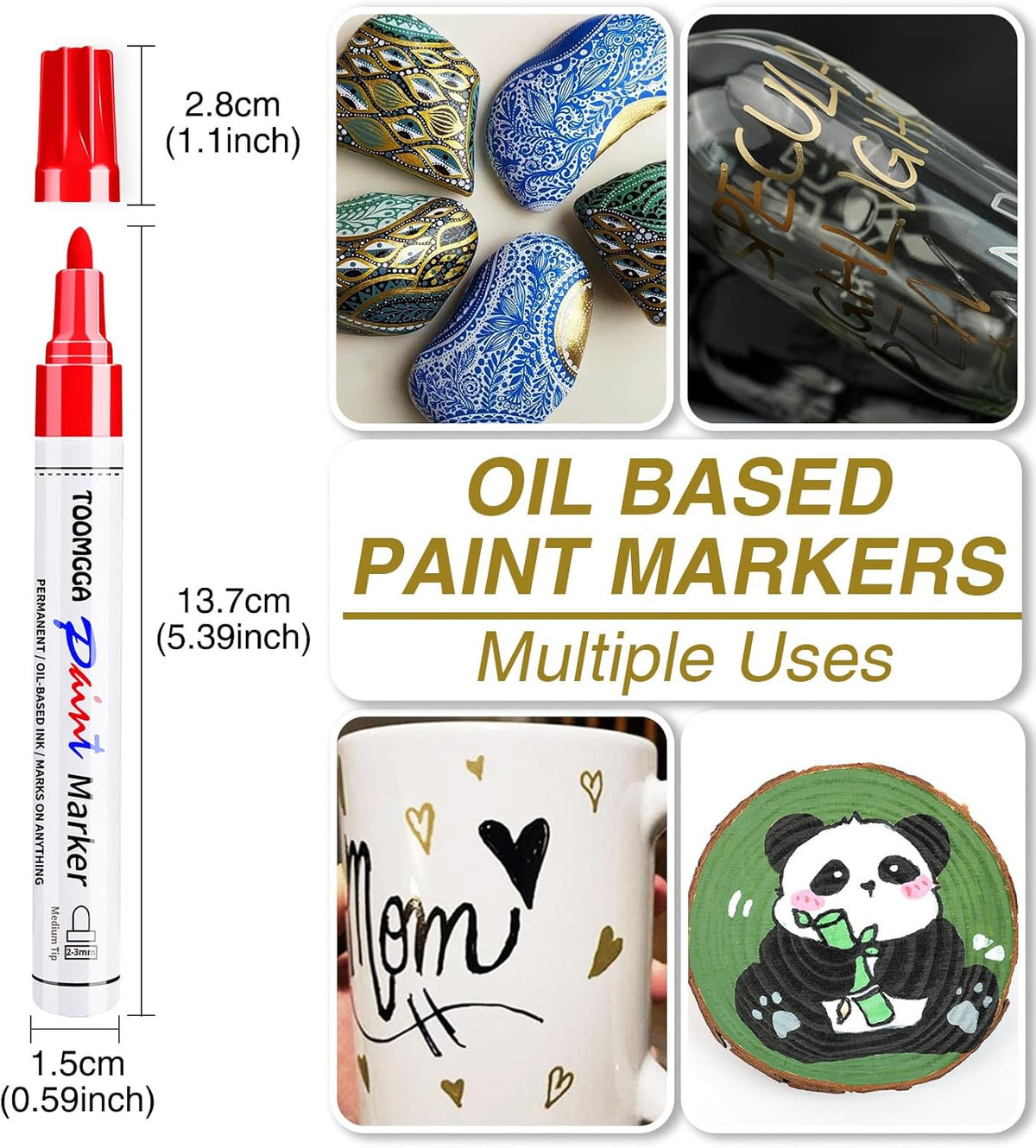 Permanent Paint Pens Blue Paint Markers 8 Pack Oil Based Markers, Quick Drying and Waterproof Marker Pen, Car Tire, Metal, Rock Painting, Wood, Plastic, Canvas, Craft Supplies for Adults