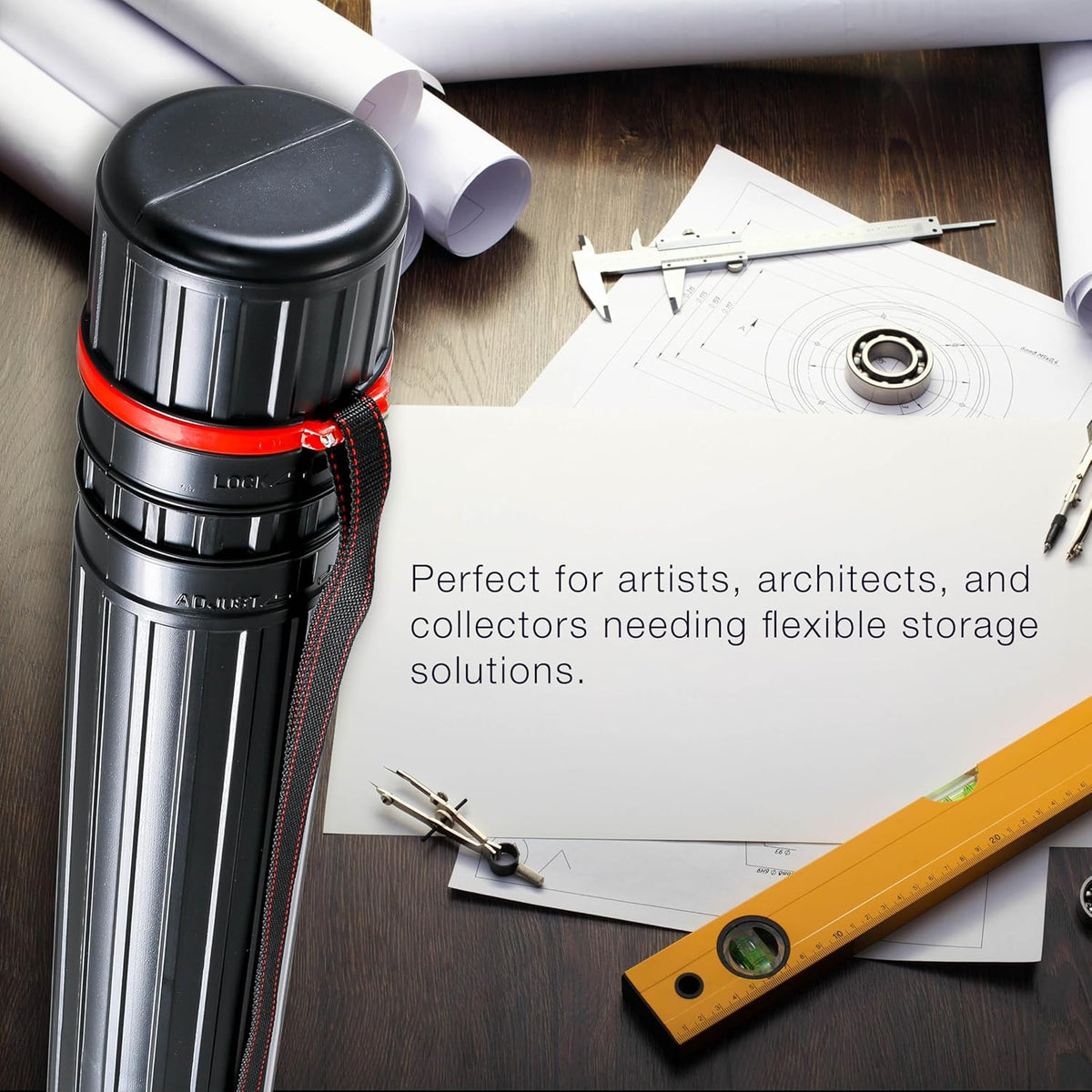 U.S. Art Supply Poster Tube - Telescoping Adjustable 25" to 42" - Durable 3-1/4" Diameter Storage Tube - Art Poster Carrier Holder & Blueprint Storage Drafting Tube Travel & Protection