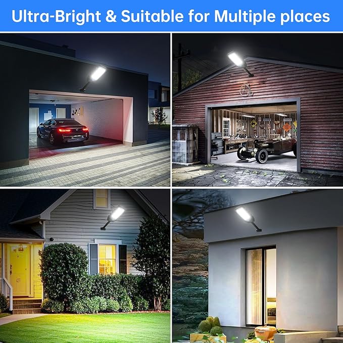 Street Solar Lights Outdoor Heavy Duty - 7500K LED Solar Powered Spot Lights Motion Sensor Waterproof with Remote Control and Pole, Floodlight Dusk to Dawn for Yard,Garden,Pathway,Patio, Parking Lot
