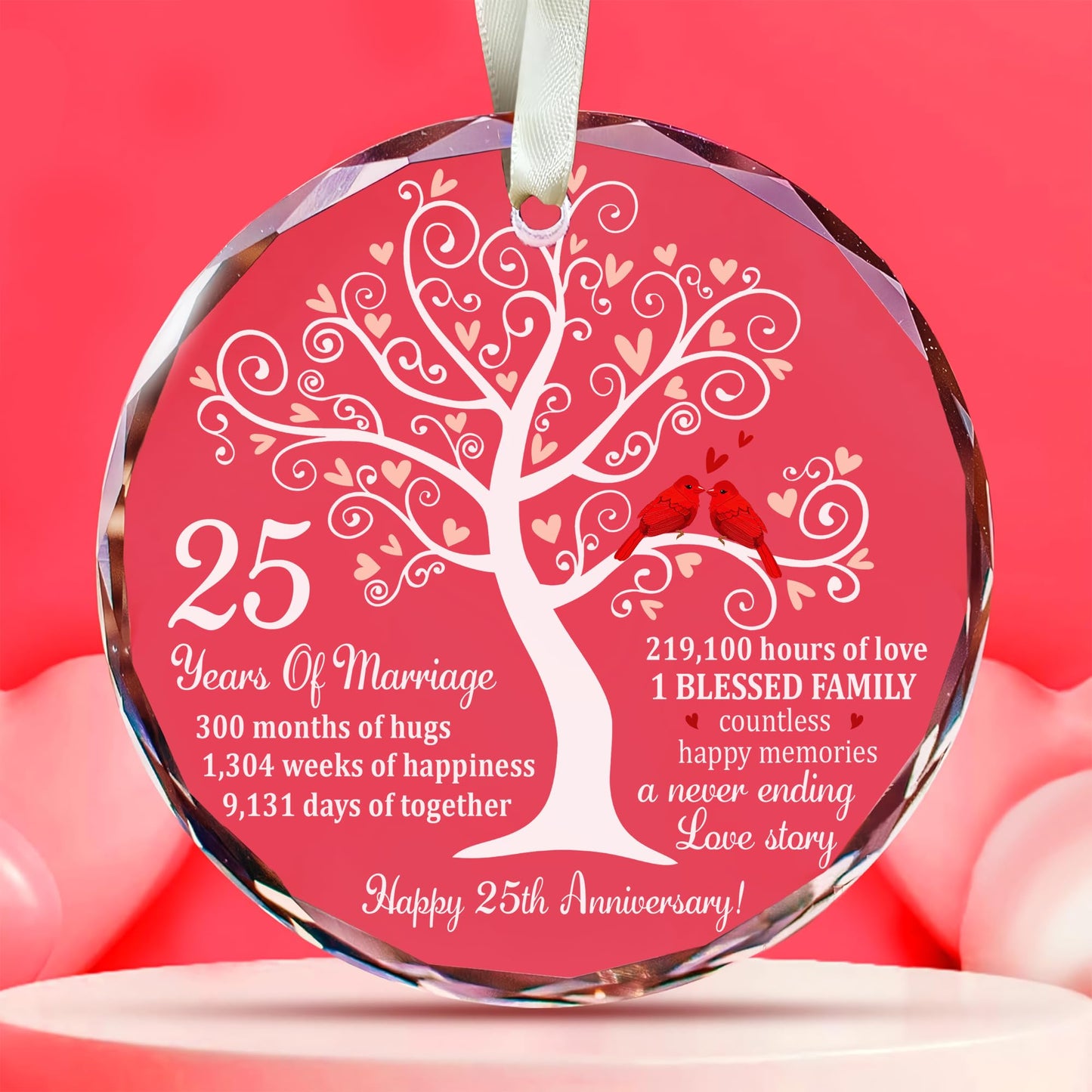 Bozspacer 25th Wedding Anniversary Glass Ornament β Silver Wedding for Parents, Couple, Wife, or Husband β Unique 25 Years Marriage Keepsake Decoration