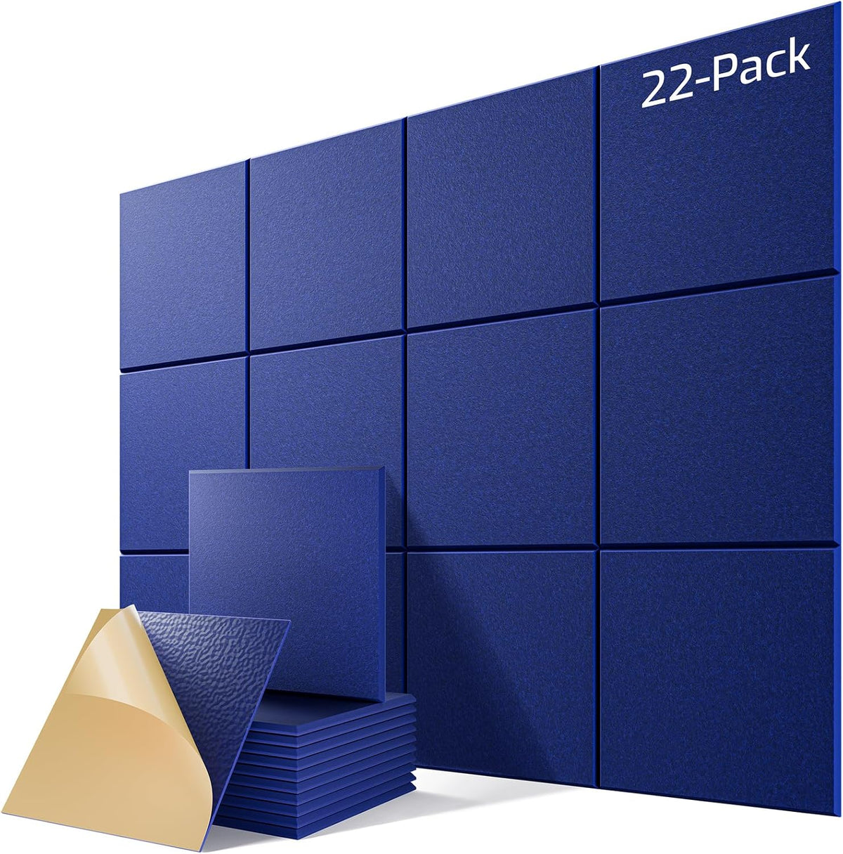 22 Pack Self-Adhesive Acoustic Panels, 12" X 12" X 0.4" High-Density Sound Proof Foam Panels for Walls, Soundproof Wall Panels for Home & Office (Blue)