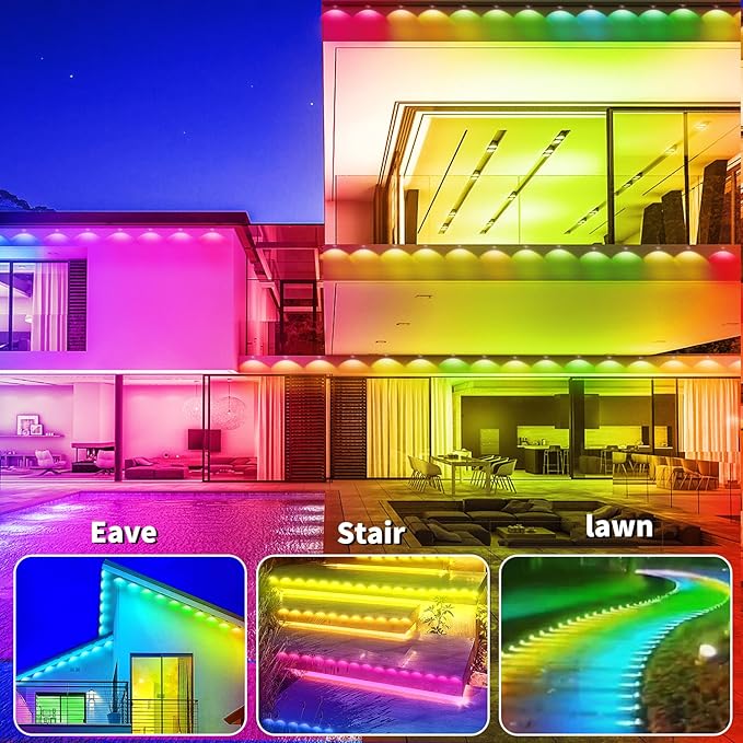 Permanent Outdoor Lights 500ft Smart Outside RGB LED Christmas Light, App Control Remote IP67 Waterproof Eternity Eaves Lighting for Halloween,House,Patio Decor ,Garden Decor, Decorations