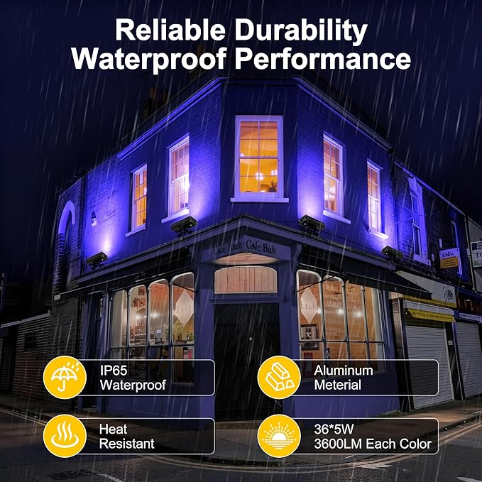 Linkable Flood Lights Outdoor 180W RGBCW Color Changing LED Floodlight APP & RF Control, 2700K-6500K Tunable White, 50 Modes Music Sync, Wall Washer for House, Yard, Christmas Party