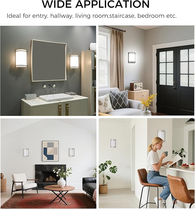 CLOUDY BAY LED 3 Color Wall Sconce, Wall Lighting,3000K/4000K/5000K Color Temperature Adjustable Wall Mount Light Fixture, 15W 120V Dimmable CRI 90+ LED Wall Light,Brushed Nickel