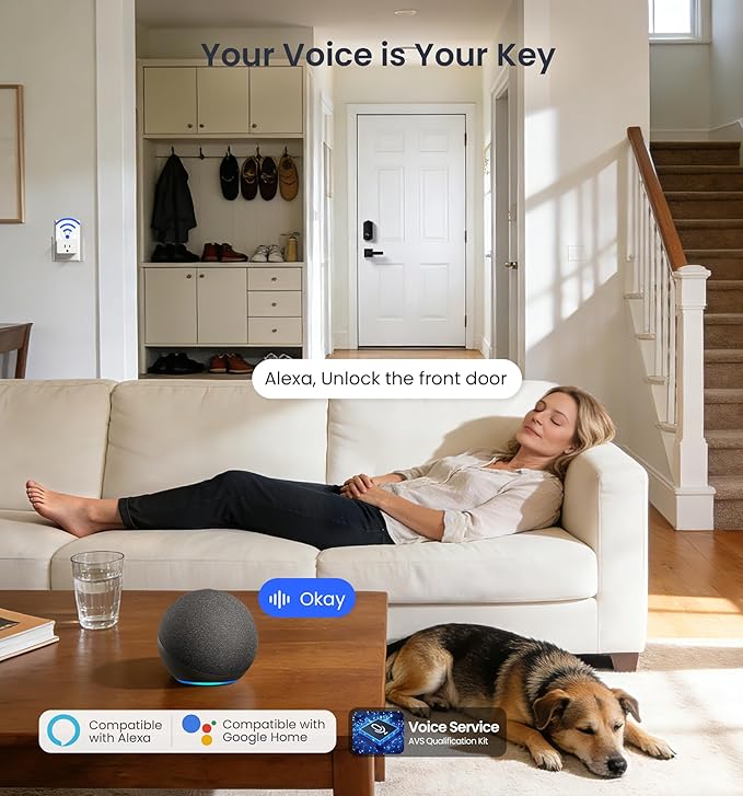 Veise VE017-H Fingerprint Smart Front Door Lock Set, App Control, 8-in-1 Keyless Entry Deadbolt with Zinc Alloy Handles, Emergency Power Port, Touchscreen Keypad, Auto Lock, Easy Install, Matte Black