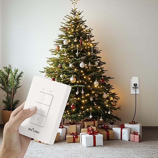 BN-LINK Mini Wireless Wall-Mounting Remote Control Outlet Switch Power Plug in for Household Appliances, Wireless Remote Light Switch, LED Light Bulbs, White (3 Outlets)