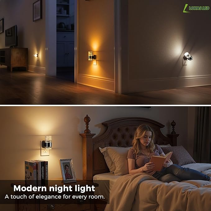 L LOHAS LED Night Lights Plug into Wall, Dimmable Night Light with Dusk-to-Dawn Sensor, Cool White/Soft White/Amber 3 Color Light, Adjustable Brightness, Bubble Nightlight with Rotatable Plug Hallway