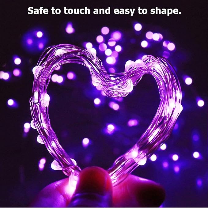 RUICHEN 20 Ft 120 LED USB Fairy String Lights with On/Off Switch, Waterproof Copper Wire Lights for Bedroom Wall Ceiling Wreath Crafts Christmas Halloween Party, Purple, 2 Pack