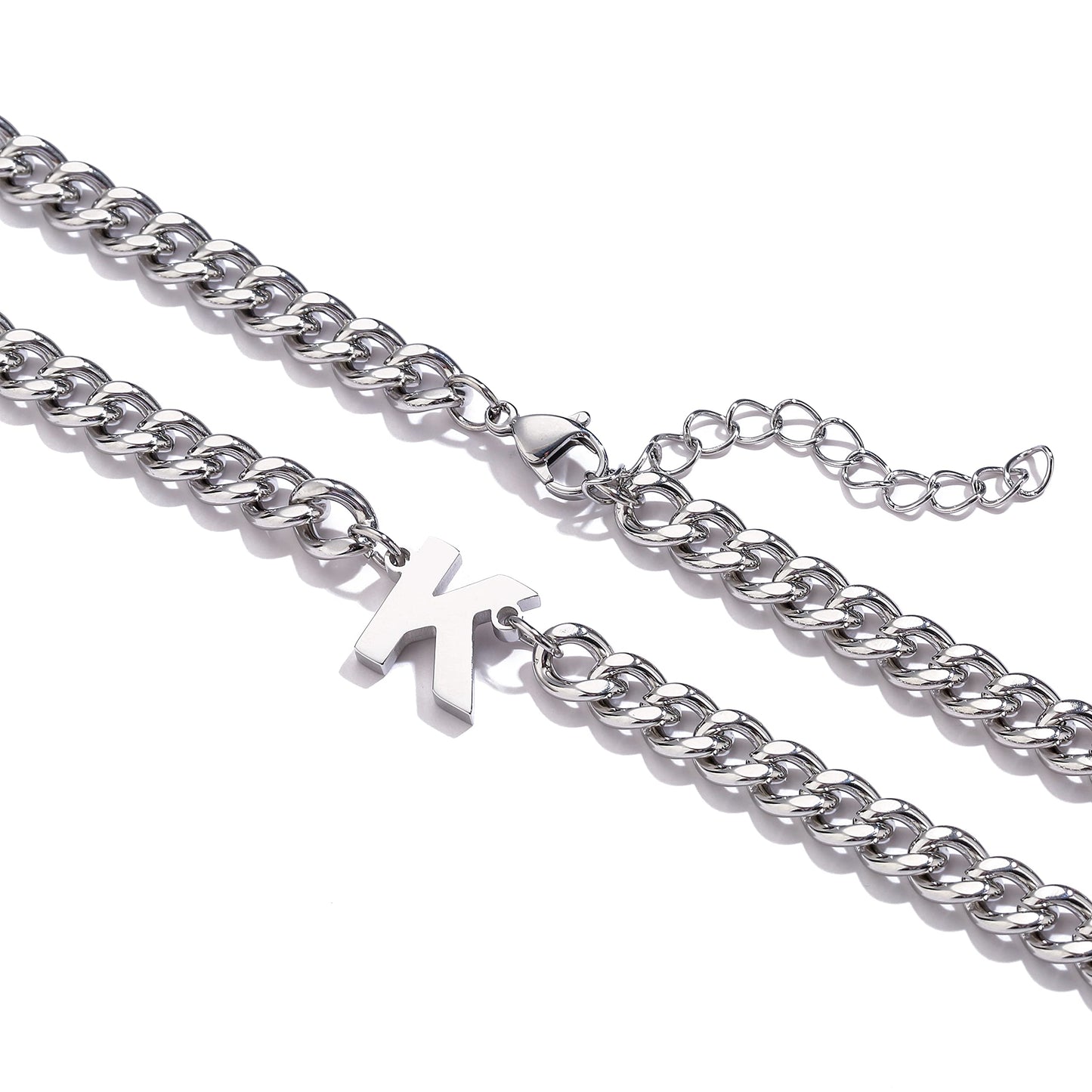DuoDiner Letter K Necklace for Men Boy Silver Initial Pendant Cuban Link Chain Male Women Jewelry Collar Cadenas Para Hombres Him Boyfriend Gifts