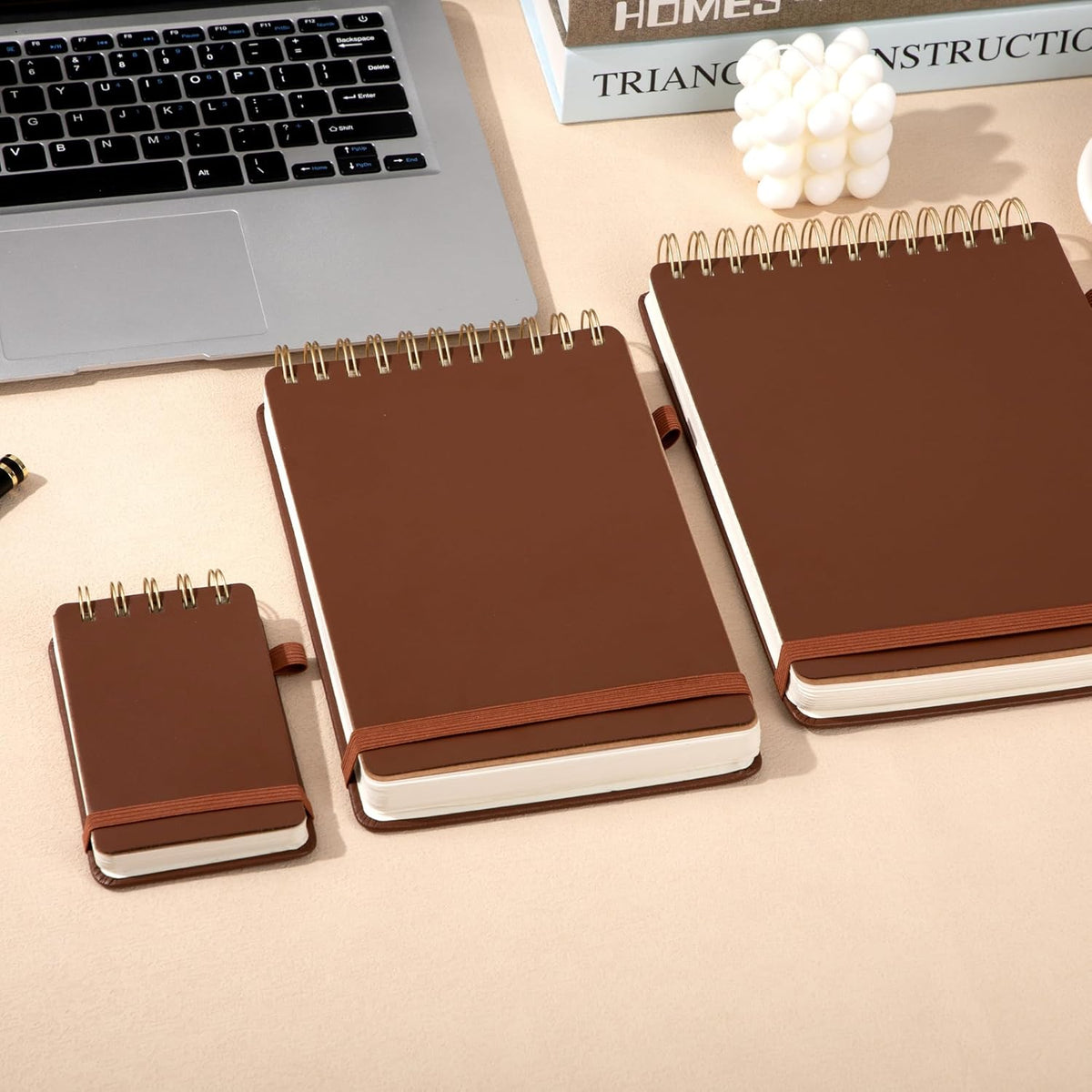 Yoment Small Notebooks 3x5 Leather Pocket Notepad 150 Pages Mini Top Spiral Notebook, 100 GSM Thick Paper, Memo Note Pads for Work School Nursing, Brown