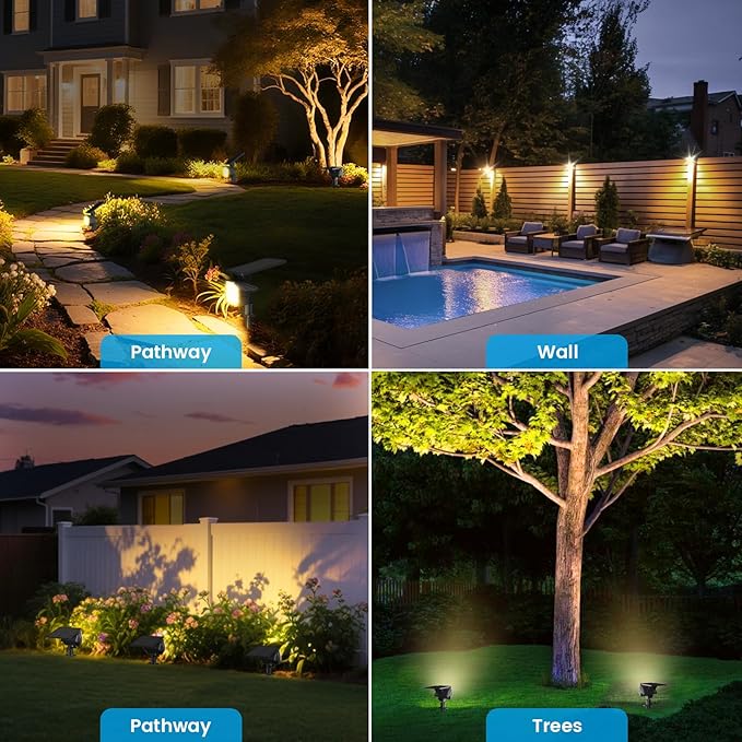 VOLISUN Solar Spotlight Outdoor, IP67 Waterproof Solar Landscape Spot Lights,Uplights for Yard Garden Pathway - 8 Pack (Warm White) 27 LED 3 Lighting Modes
