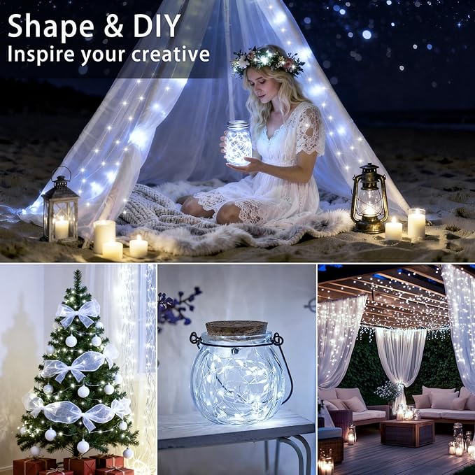 VOOKRY 12 Pack Fairy Lights Battery Operated, 30 LEDs Mini Starry String Lights 10 ft Silvery Copper Wire Lights, Works for DIY Wedding Centerpiece, Party,Table, Christmas Decorations(Cool White)