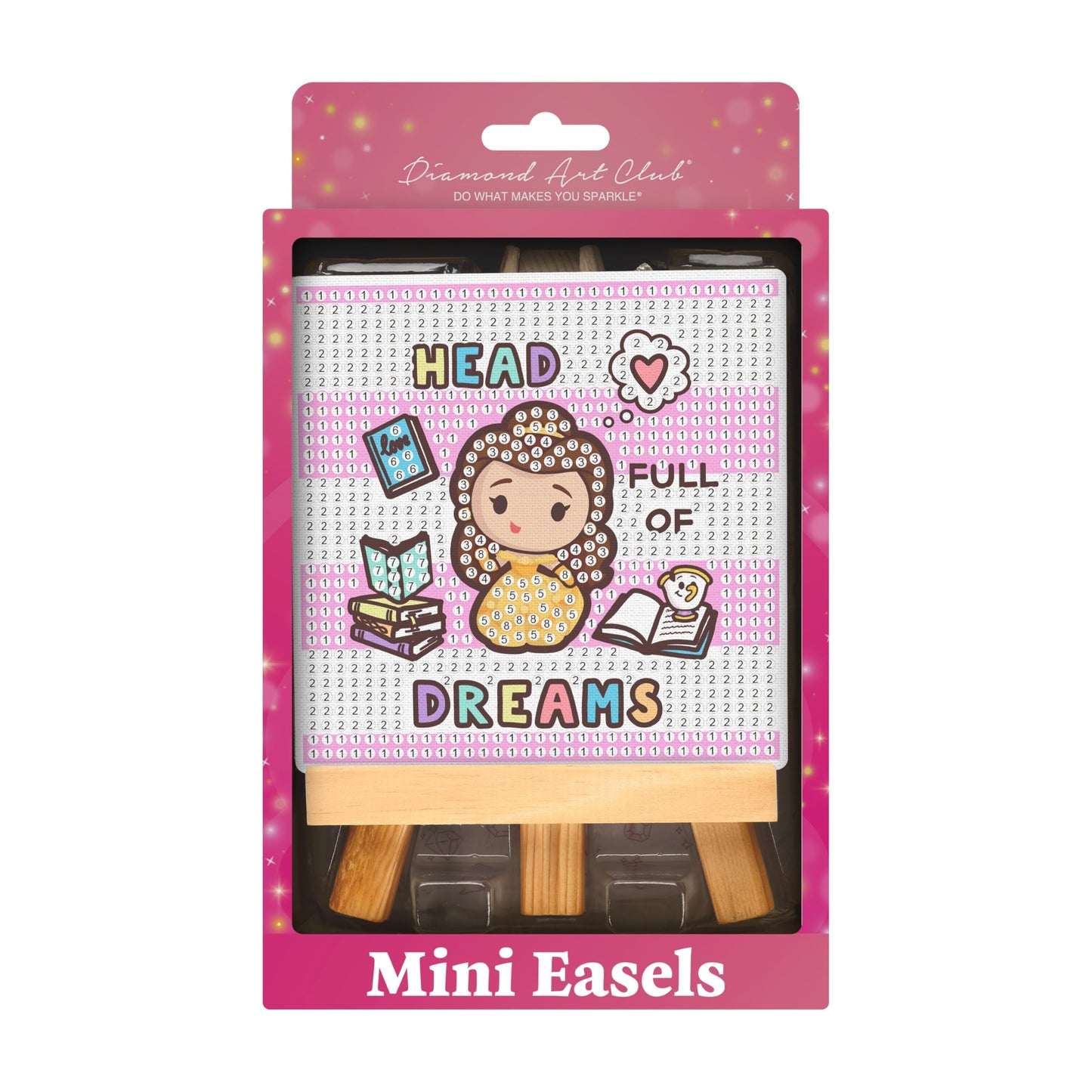 DIAMOND ART CLUB Mini Easels – Head Full of Dreams, Diamond Painting Kit, Fun DIY Crafts for Adults, Diamond Art Canvas for Beginners, 3.9" x 3.9"""