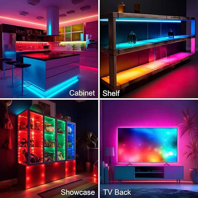 LAFULIT 10 PCS RGB Under Cabinet Lights Kit, App and Remote Control Led Strip Lights, Music Sync Color Changing Led Lights, Plug in Light for Cabinet, Counter, Shelf, Bookcase, 13ft