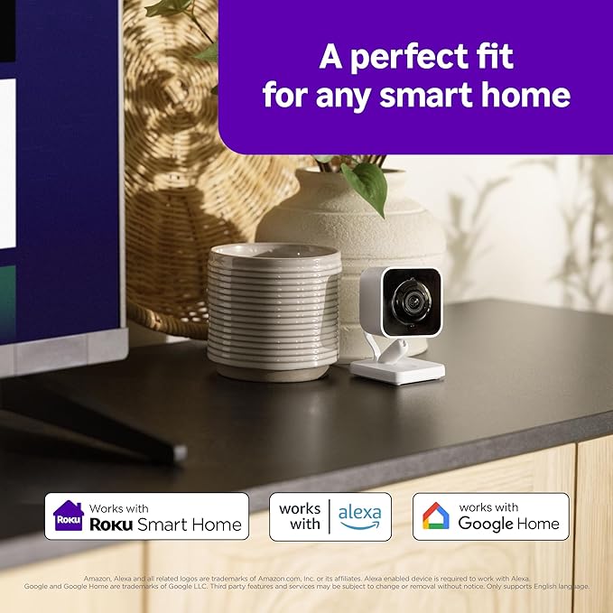 Roku Indoor Camera - Home Security - 2-Pack - Wired Security Camera & Pet Monitor with 1080p HD Color Night Vision, Works with Alexa & Google, Motion & Sound Detection, WDR & WiFi 6