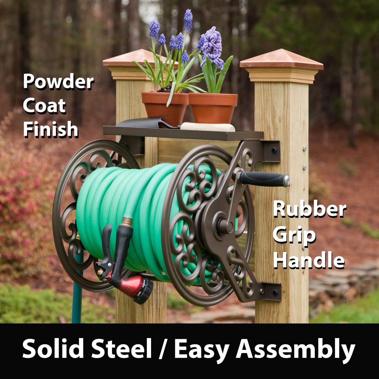 Liberty Garden 708 Steel Decorative Wall Mount Garden Hose Reel, Holds 125-Feet of 5/8-Inch Hose - Bronze