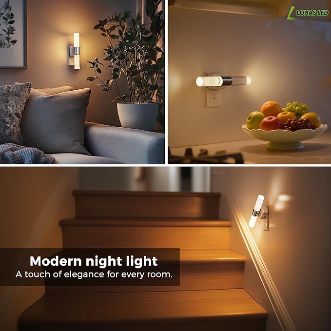 L LOHAS LED Night Light, Night Lights Plug into Wall, 3000K Soft White, 0-100LM Adjustable Brightness, 180° Rotating Plug in Night Light with Auto Light Sensor for Bathroom, Bedroom(Matte White)