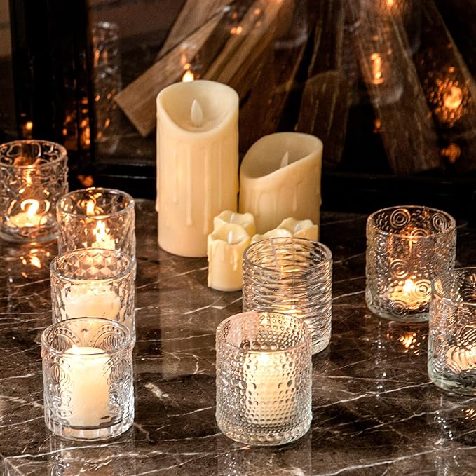 12pcs Assorted Votive Candle Holders - Clear Glass Tea Lights Candle Holder in Bulk, Tealight Candle Holder for Table Centerpiece Wedding Decor Home Decoration