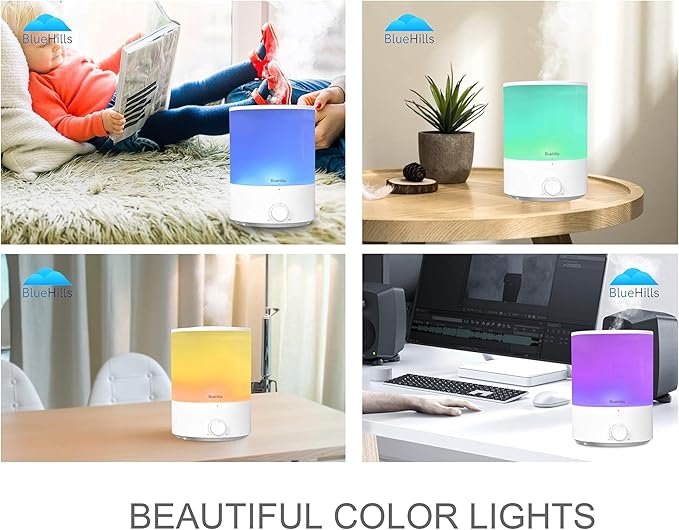 BlueHills Premium 4000 ml XL Essential Oil Diffuser 4L 4 Liter 70 Hour Run Humidifier Aromatherapy 1 Gallon Big Capacity High Mist Output for Large Room Home Mood Lights Long Run Diffuser White E401