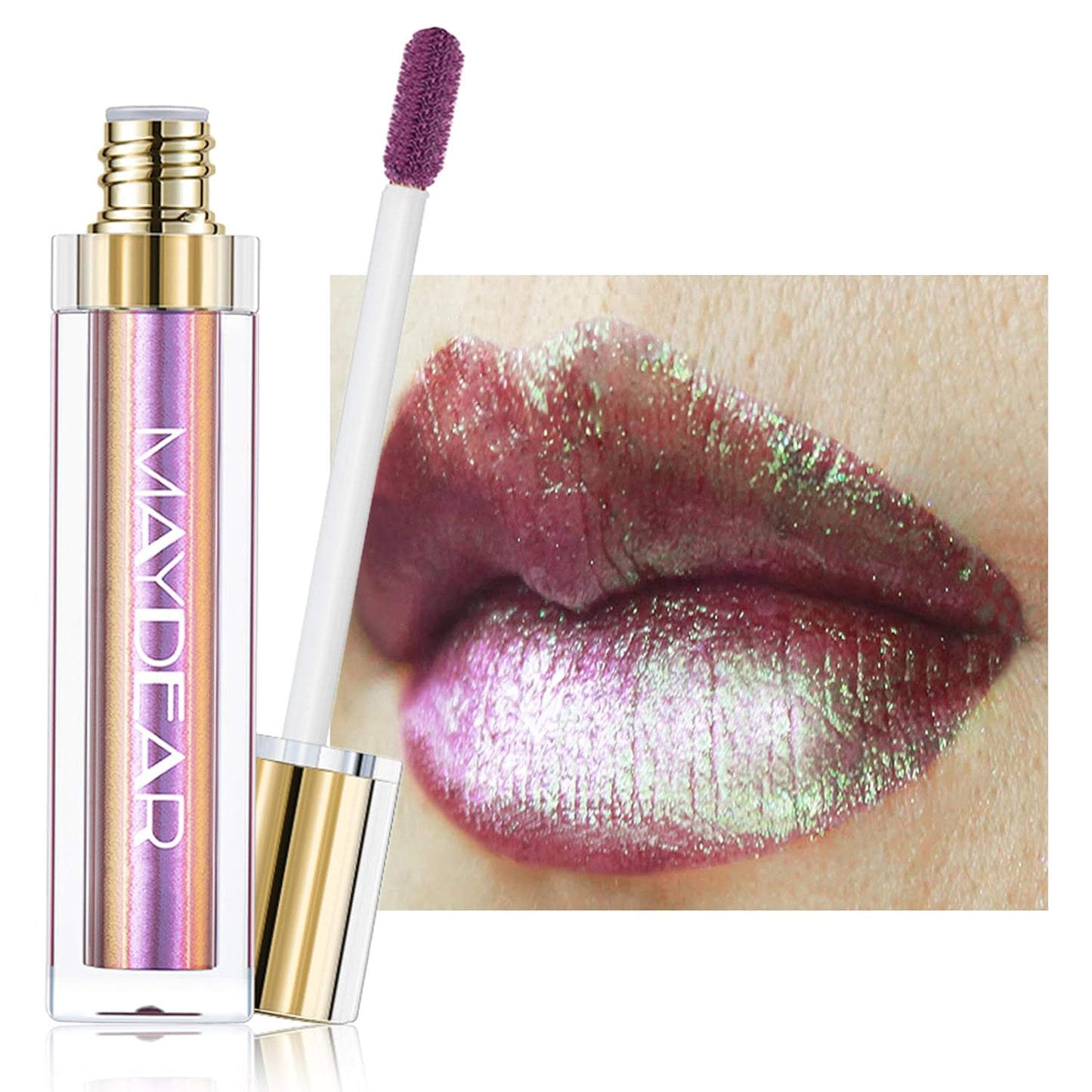 Maydear Chameleon Lipstick â Metallic Multichrome Lipstick, Long-Lasting, Fuchsia Green (08)