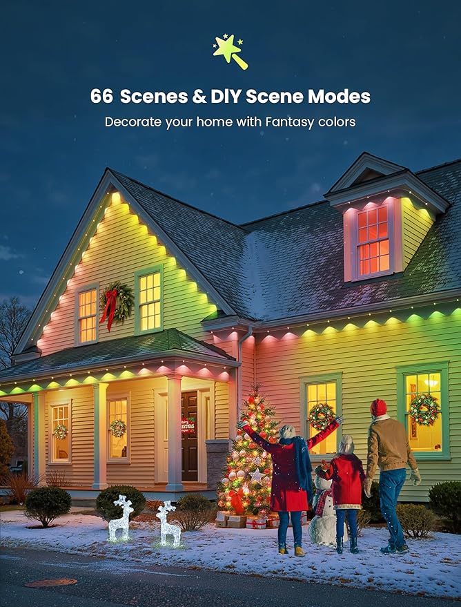 Permanent Christmas Lights Outdoor for House,100FT Smart RGBIC Outside Light with 66 Scene Modes,IP67 Waterproof Color Changing Lights for Roof,Eaves,Xmas,Halloween,All Holiday Decorations