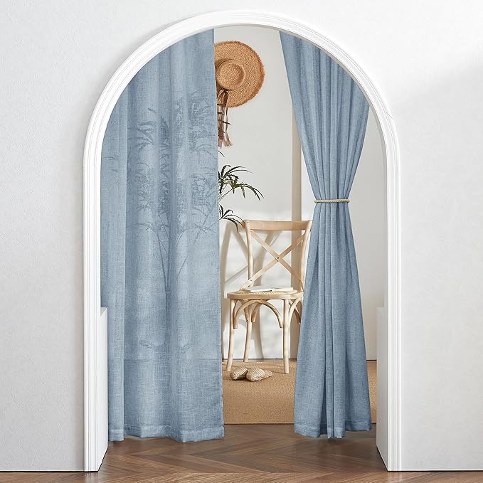 RYB HOME Semi Sheer Curtains for Closet Kitchen, Semi Translucent Privacy Protection Light Filtering Decorative Short Small Window Drapes for Bedroom, W 52 x L 45 inches, Dusty Blue, 2 Panels
